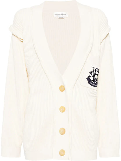 Logo-Embroidered Ribbed-Knit Cardigan