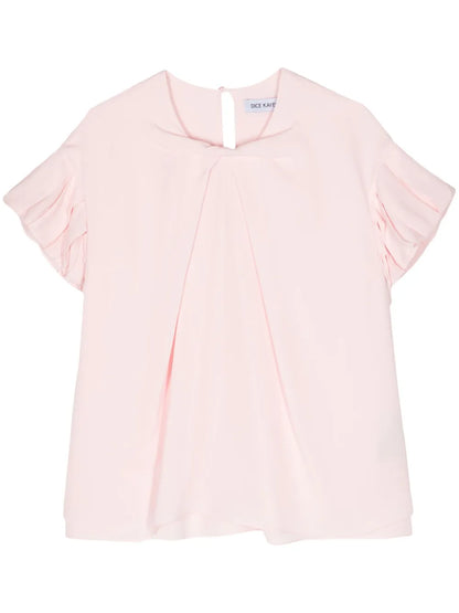 Ruffle-Sleeve Silk Blouse