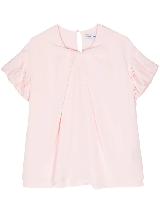 Ruffle-Sleeve Silk Blouse