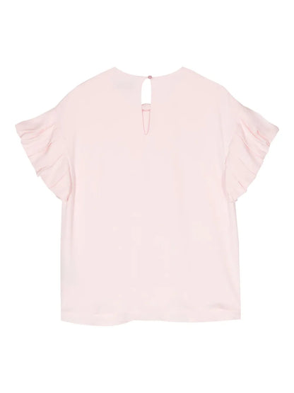 Ruffle-Sleeve Silk Blouse