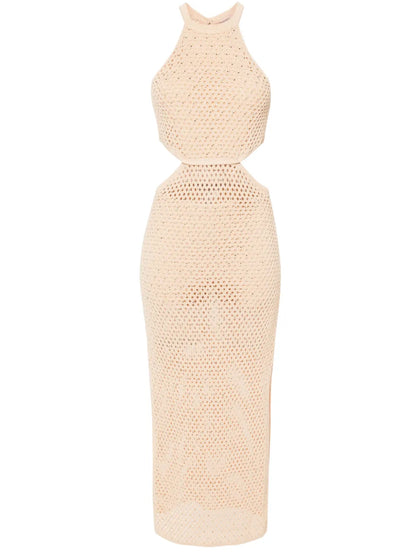Rhinestone Open-Knit Maxi Dress