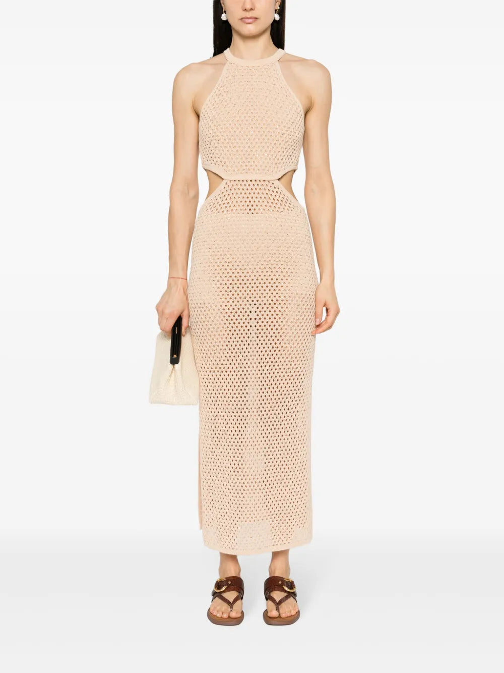 Rhinestone Open-Knit Maxi Dress
