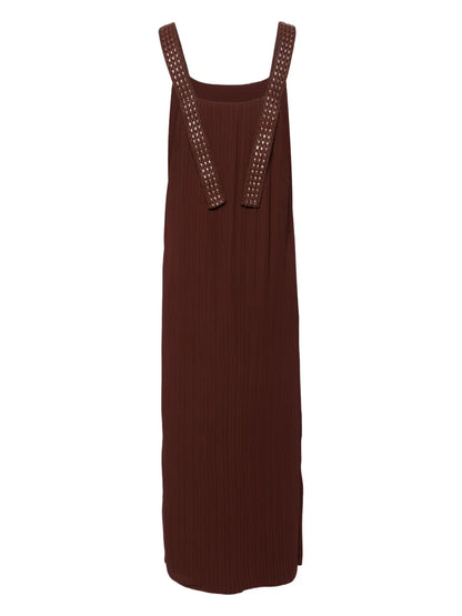 Interwoven-Straps Plissé Midi Dress