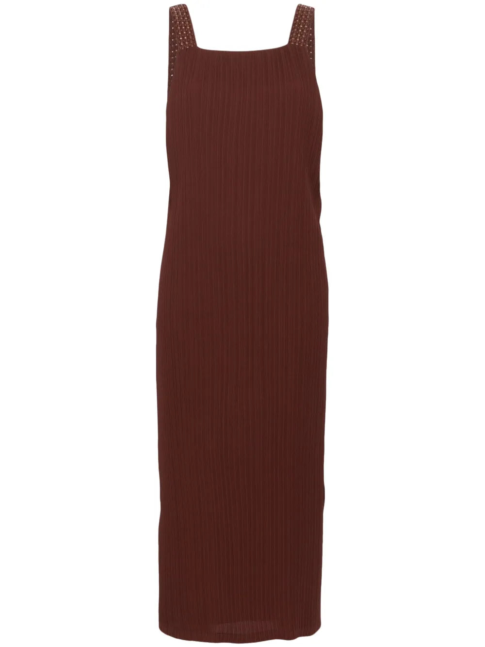 Interwoven-Straps Plissé Midi Dress