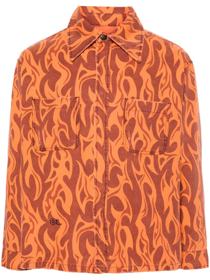 Flame-Print Canvas Shirt Jacket
