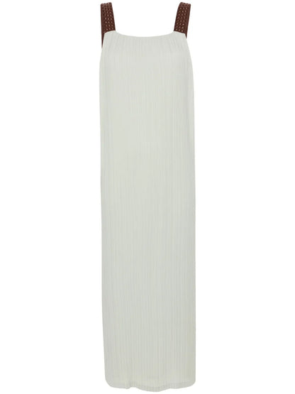 Interwoven-Straps Plissé Midi Dress