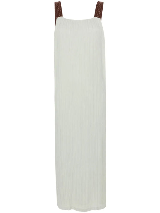 Interwoven-Straps Plissé Midi Dress