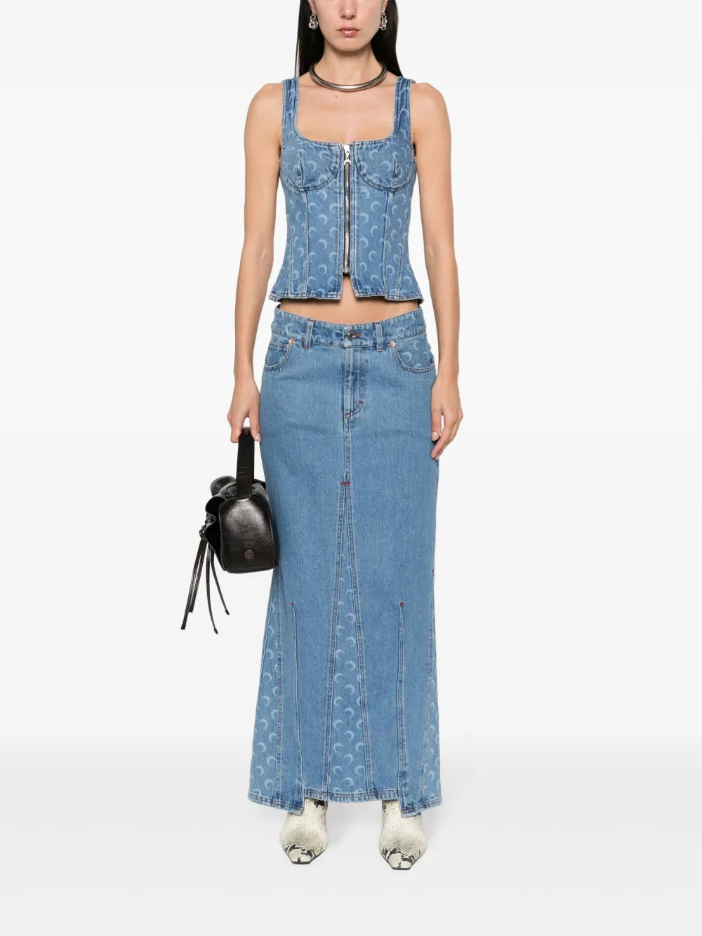 Crescent-Moon-Print Maxi Skirt