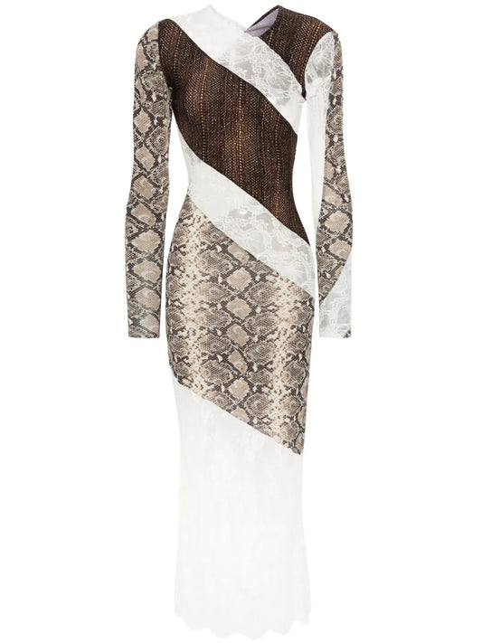 Floral-Lace Panelled Midi Dress