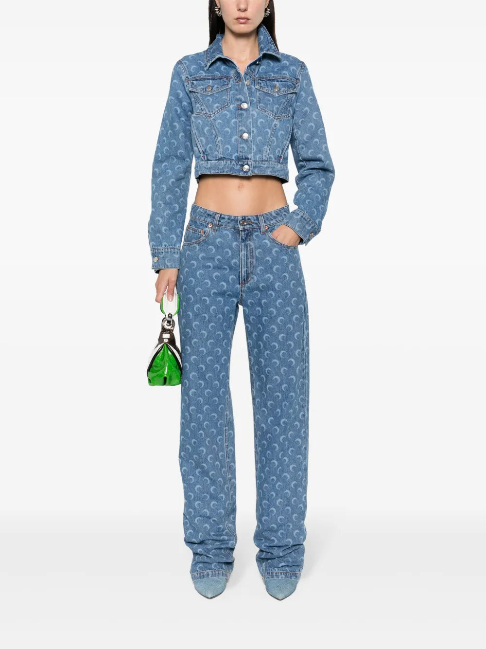 Crescent-Moon-Print Denim Jacket