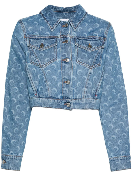 Crescent-Moon-Print Denim Jacket