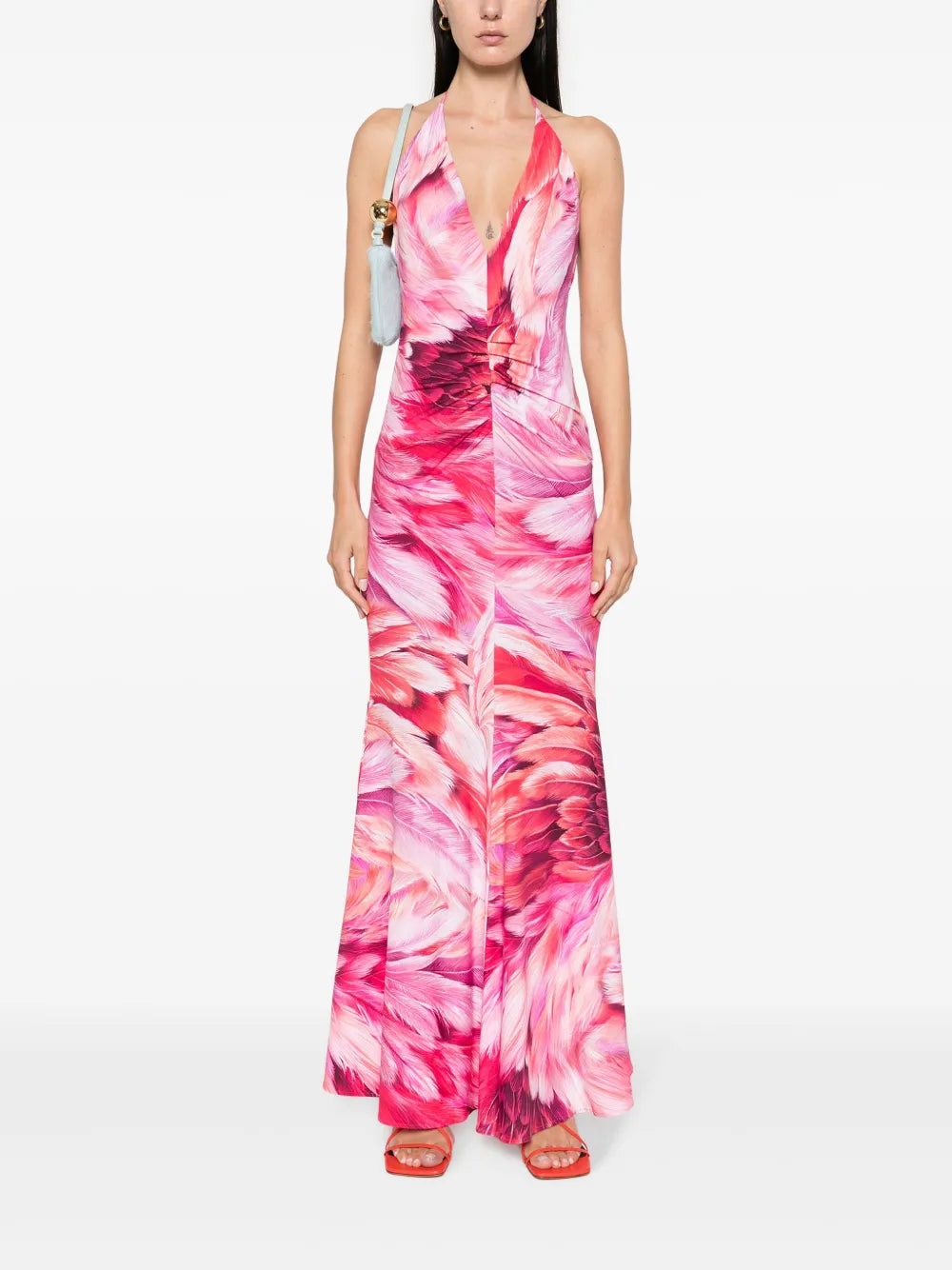 Feather-Print Halterneck Dress