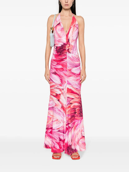 Feather-Print Halterneck Dress