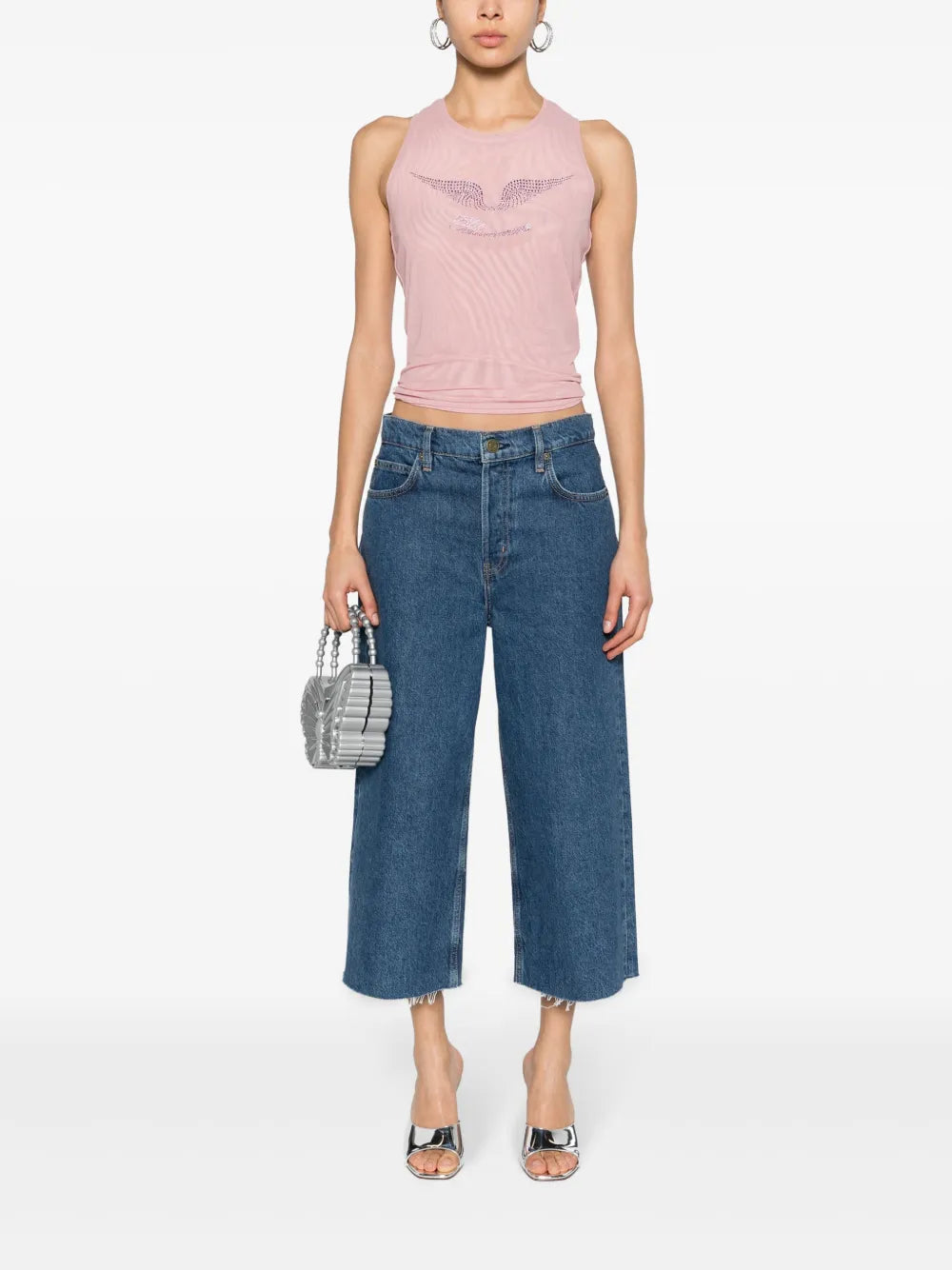 Rhinestone-Detailing Mesh Tank Top