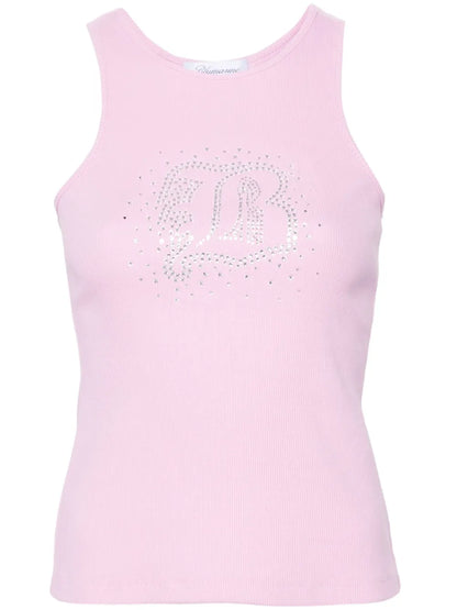 Rhinestone-Embellished Fine-Ribbed Tank Top