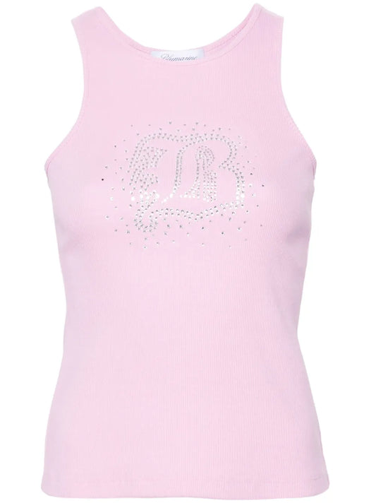 Rhinestone-Embellished Fine-Ribbed Tank Top
