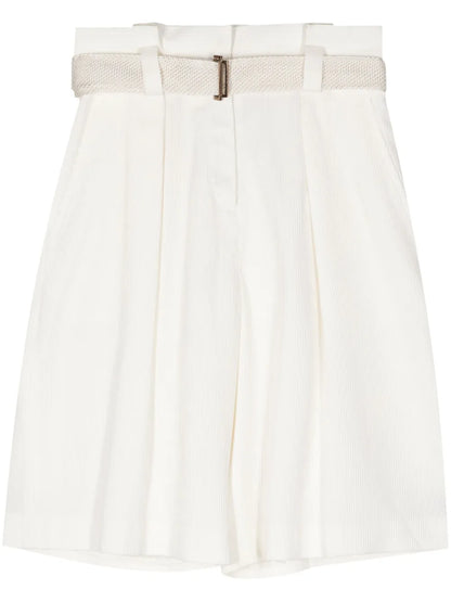 Belted Cotton-Silk Bermuda Shorts