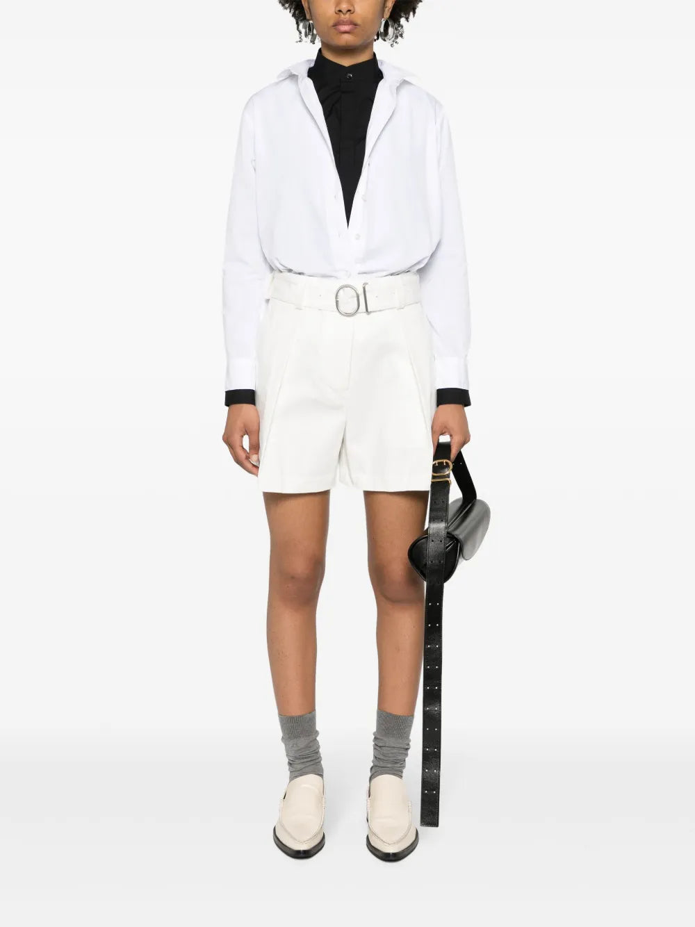 Pleat-Detail Belted Cotton Shorts