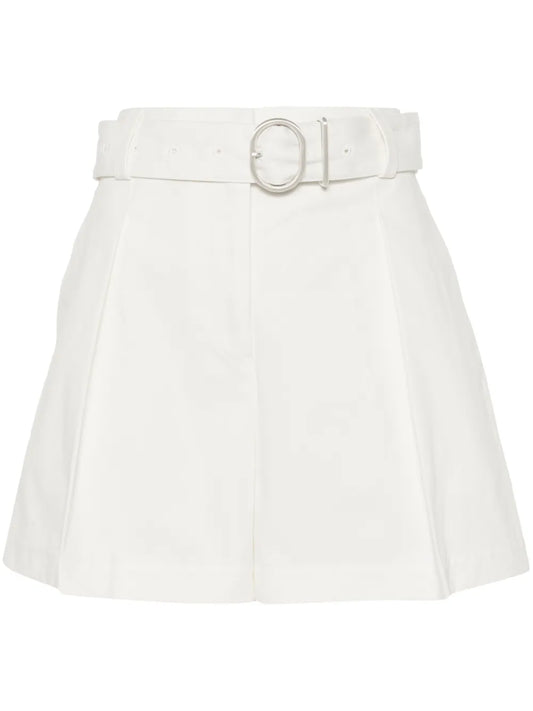 Pleat-Detail Belted Cotton Shorts