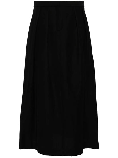 Pleat-Detail Twill Midi Skirt