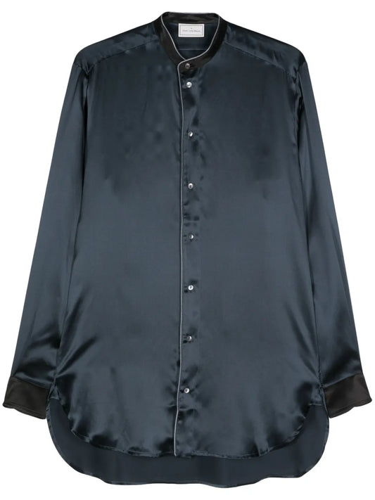 Silk Band-Collar Shirt