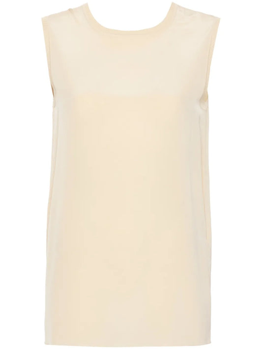 Ribbed-Trim Silk Blouse