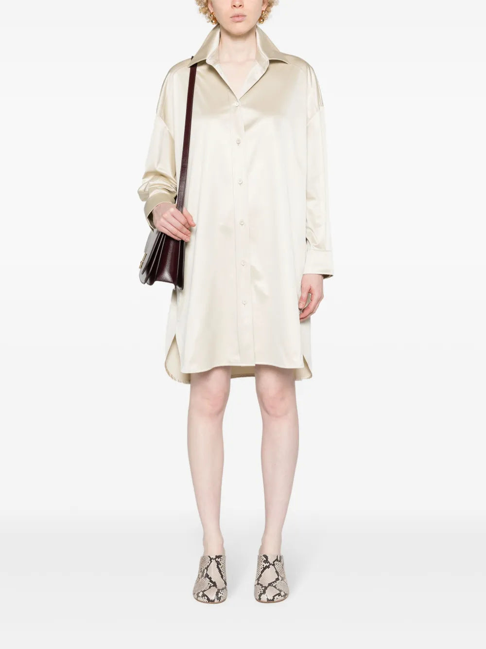 Button-Up Satin Shirtdress