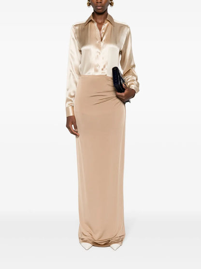 Pintuck-Detail Silk Shirt