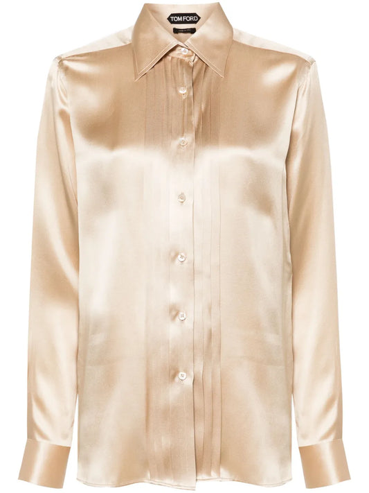 Pintuck-Detail Silk Shirt