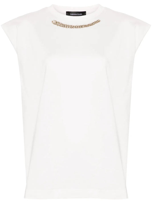 Beaded Cotton T-Shirt