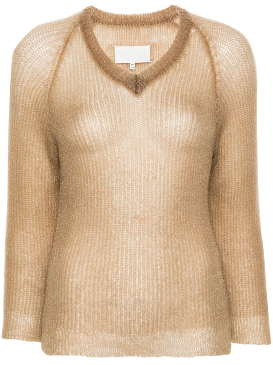 Semi-Sheer V-Neck Jumper