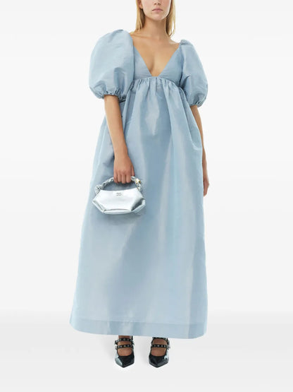 Puff-Sleeve Taffeta Maxi Dress