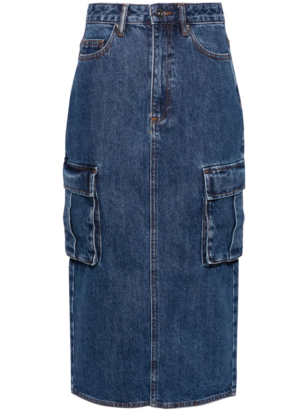 Cargo Denim Midi Skirt