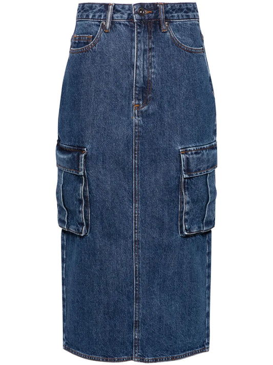 Cargo Denim Midi Skirt