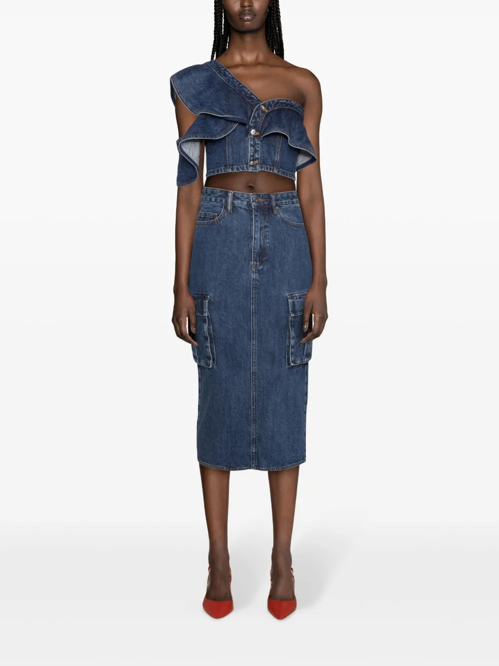 Cargo Denim Midi Skirt
