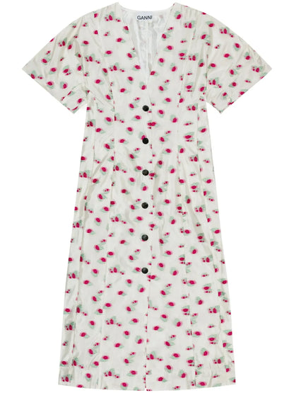 Floral-Print Organza Midi Dress