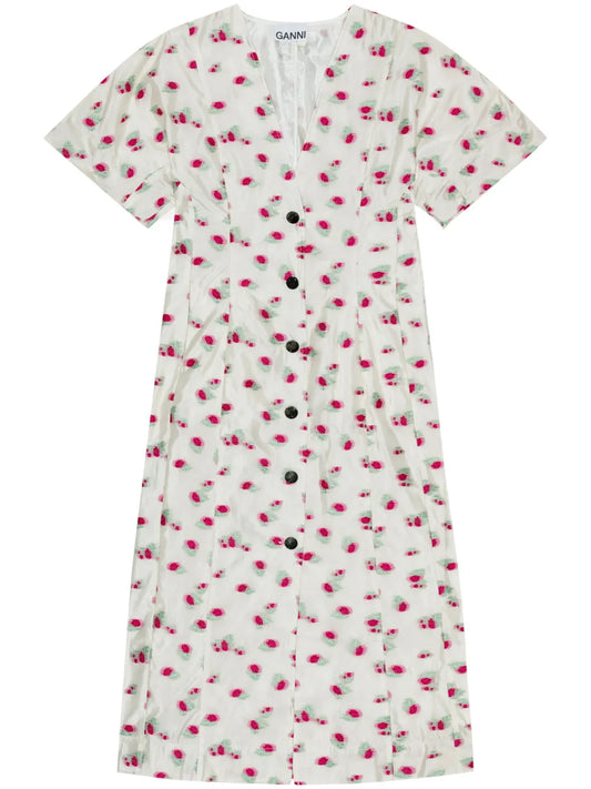 Floral-Print Organza Midi Dress