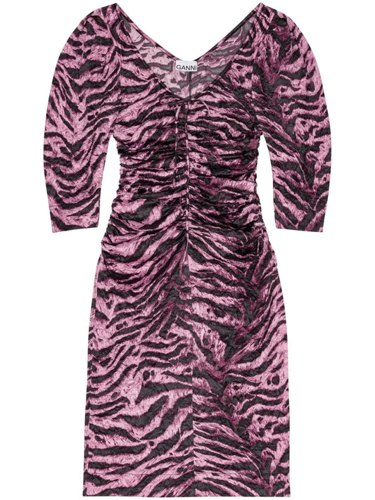 Tiger-Print Crinkled Midi Dress