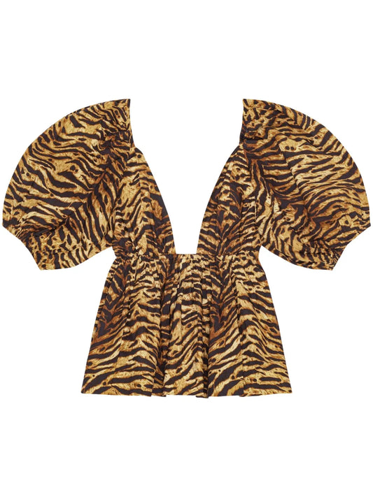 Tiger-Print Organic Cotton Flared Blouse