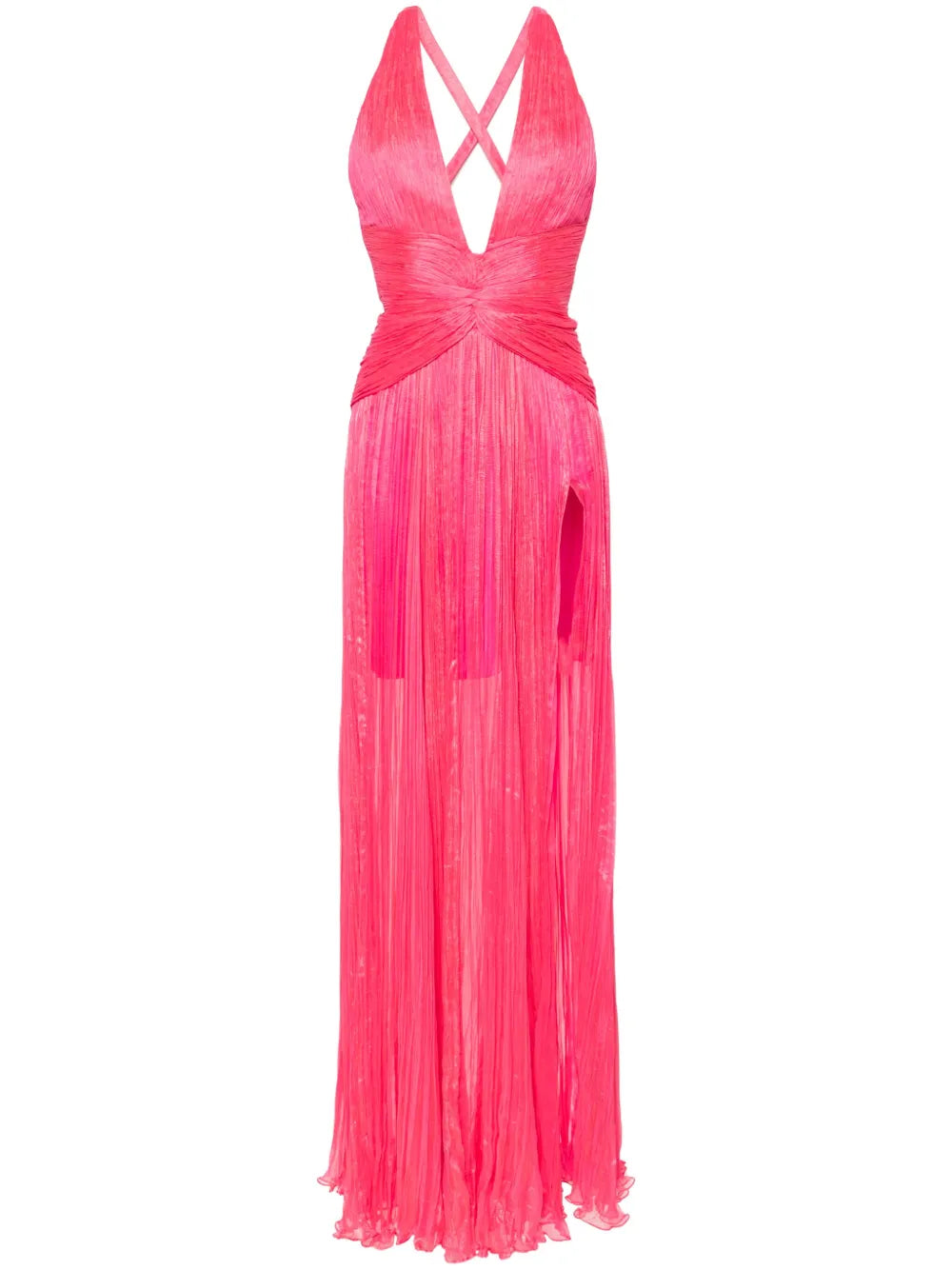 Claire V-Neck Plissé Gown
