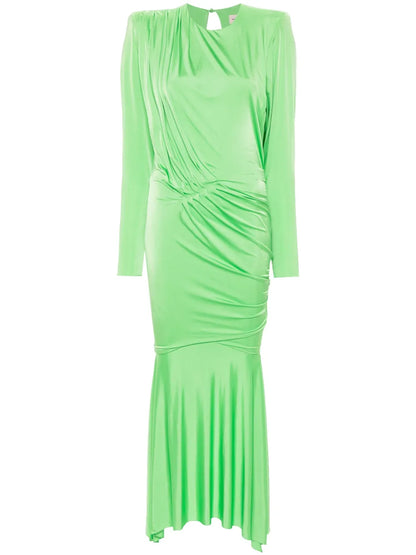 Pleated Satin Maxi Dress