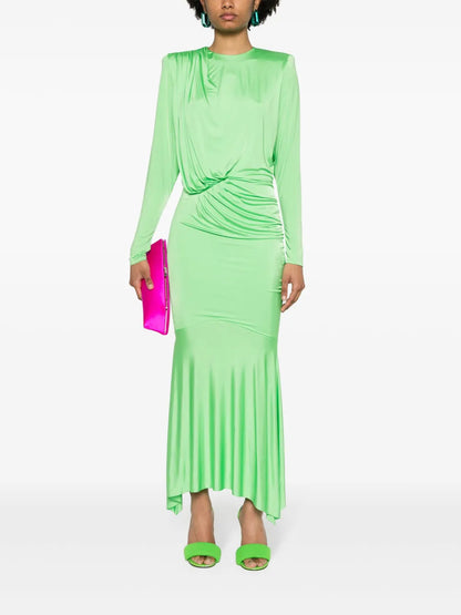 Pleated Satin Maxi Dress