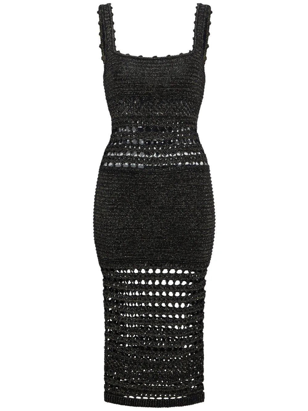 Avril Metallic-Finish Crochet Midi Dress