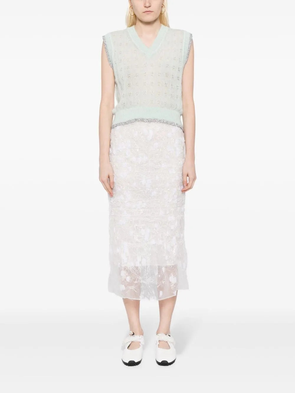 Fil-Coupé Semi-Sheer Midi Skirt