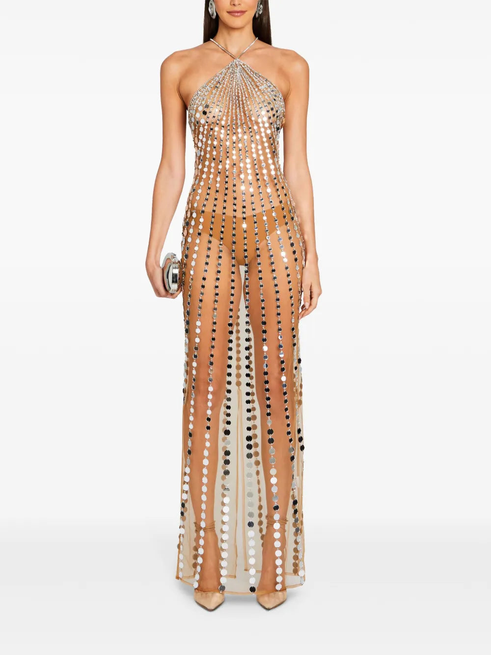 Maris Sheer Sequin-Embellished Long Dress