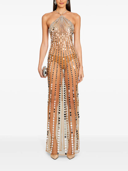 Maris Sheer Sequin-Embellished Long Dress