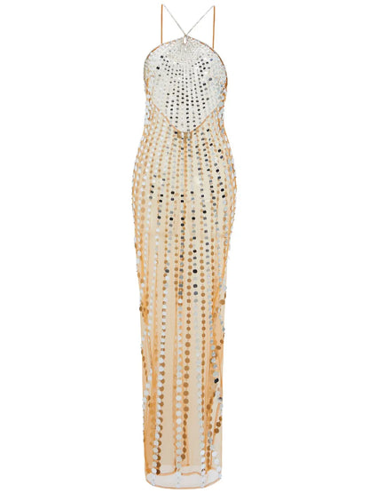 Maris Sheer Sequin-Embellished Long Dress