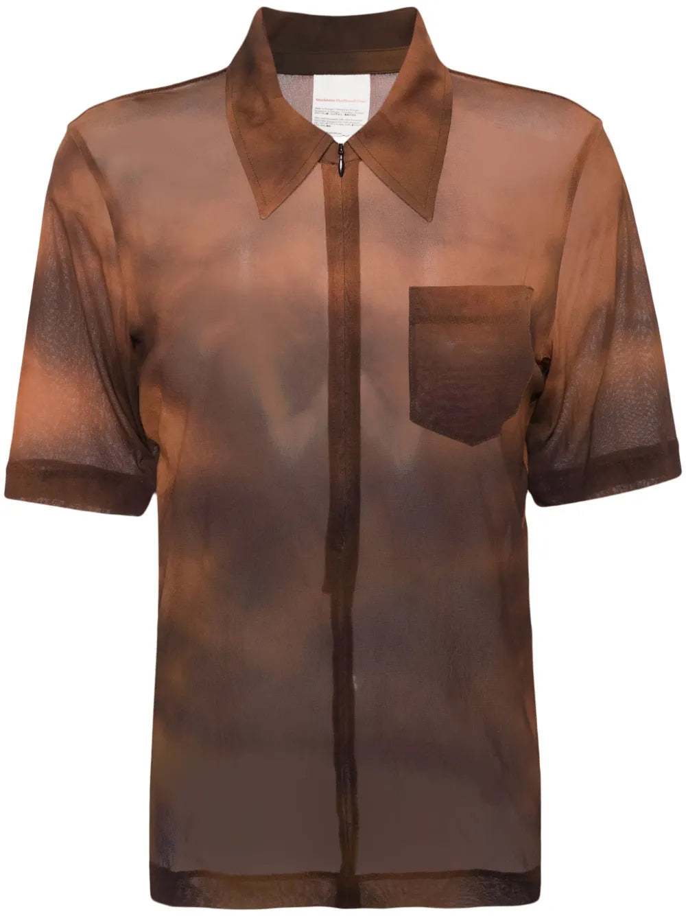 Abstract-Pattern Print Zip-Up Blouse