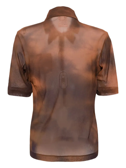 Abstract-Pattern Print Zip-Up Blouse