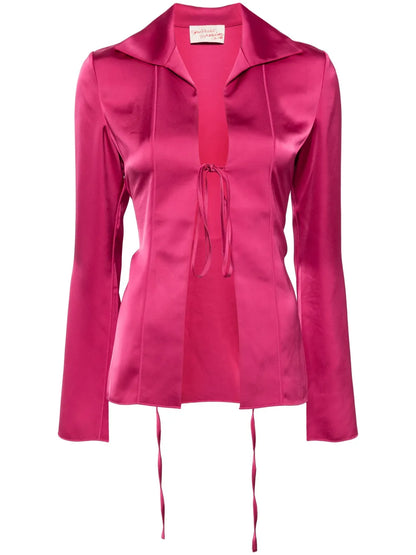 Satin-Finish Tie-Fastening Blouse